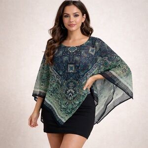 🛍️3 For $10🛍️ Dana Buchman Green Blue Sheer Scarf Top Navy Blue Camisole, L